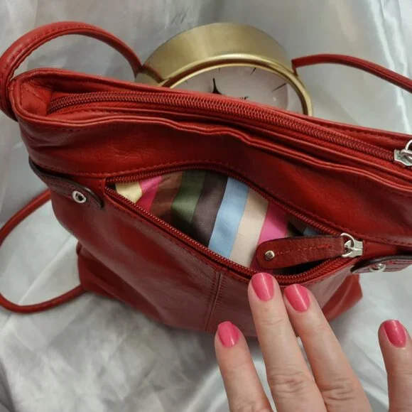 Tignanello, Are Your Looking For Me? Red Orange Leather Crossbody - Picture 4 of 15